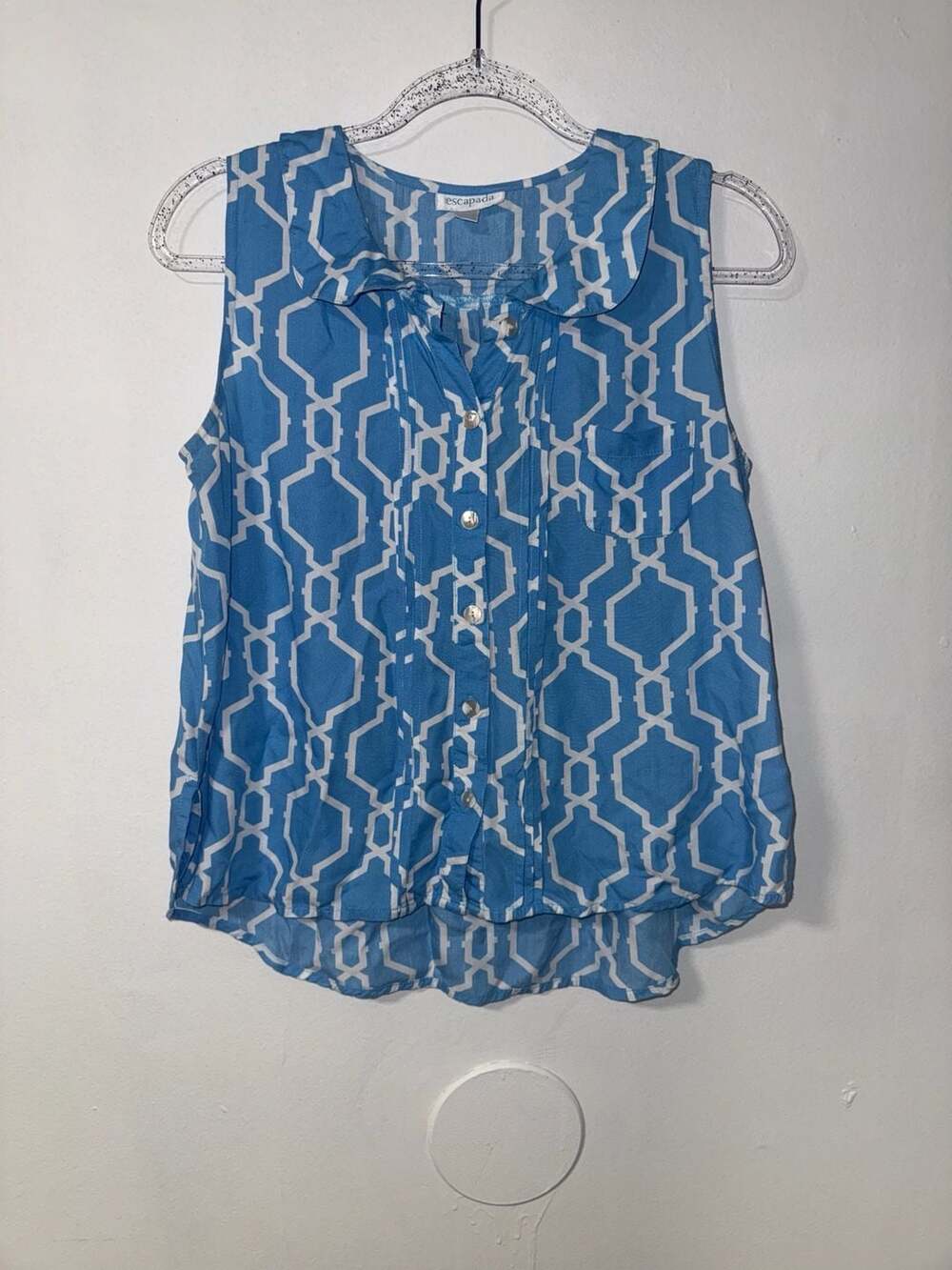 Escapada Blouse Size M Blue White Geometric Top